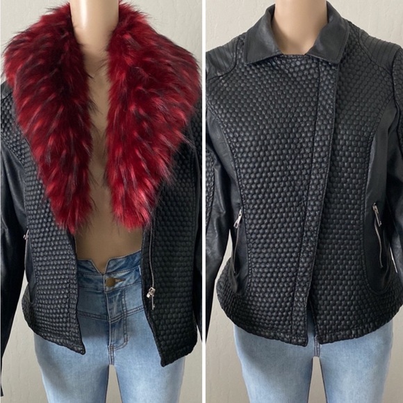 ii Sisters Zip-Up Moto Faux Leather & Faux Fur Jacket - Picture 1 of 16